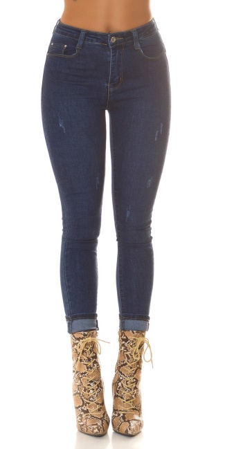 Hoge taille push-up skinny jeans gebruikte used look blauw